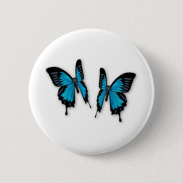 A Pair of Tropical Blue Butterflies 2 Inch Round Button (Front)