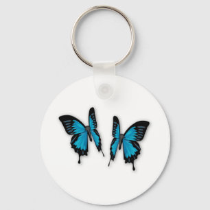 A Pair of Tropical Blue Butterflies Keychain