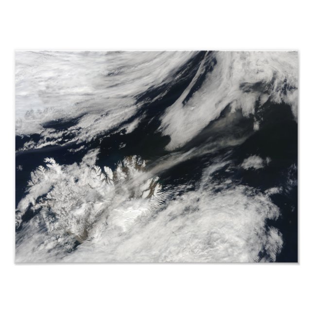 A pale grey ash plume blows from the summit photo print (Front)