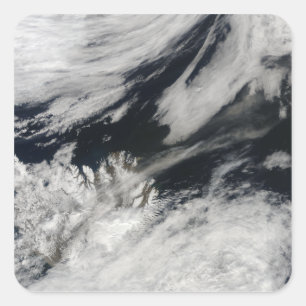 A pale grey ash plume blows from the summit square sticker
