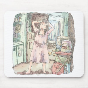 a pale illustration of a one-piece woman standing mouse pad