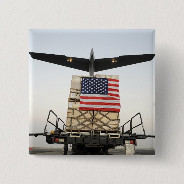 A pallet containing humanitarian relief supplie 2 inch square button (Front)