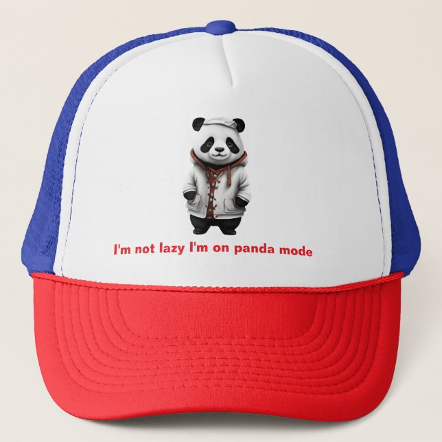 A panda which is not lazy but in panda mode trucker hat (Front)