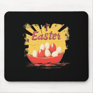 A Paper Canoe Carrying Easter Eggs; Vintage Happy Mouse Pad