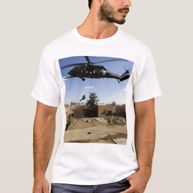 A pararescueman rappels from an HH-60 2 T-Shirt (Front)