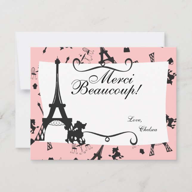 A Parisian Party thank you note in Pink Card (Front)