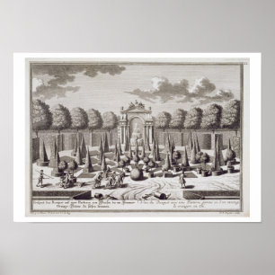 A parterre with orange trees in the garden of the poster