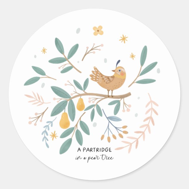 A Partridge in a Pear Tree 12 Days of Christmas Classic Round Sticker (Front)