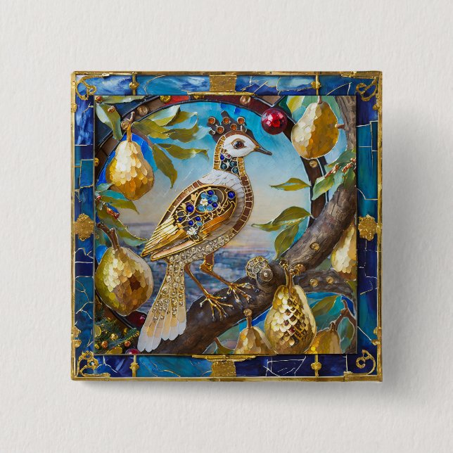 A Partridge in a Pear Tree 2 Inch Square Button (Front)