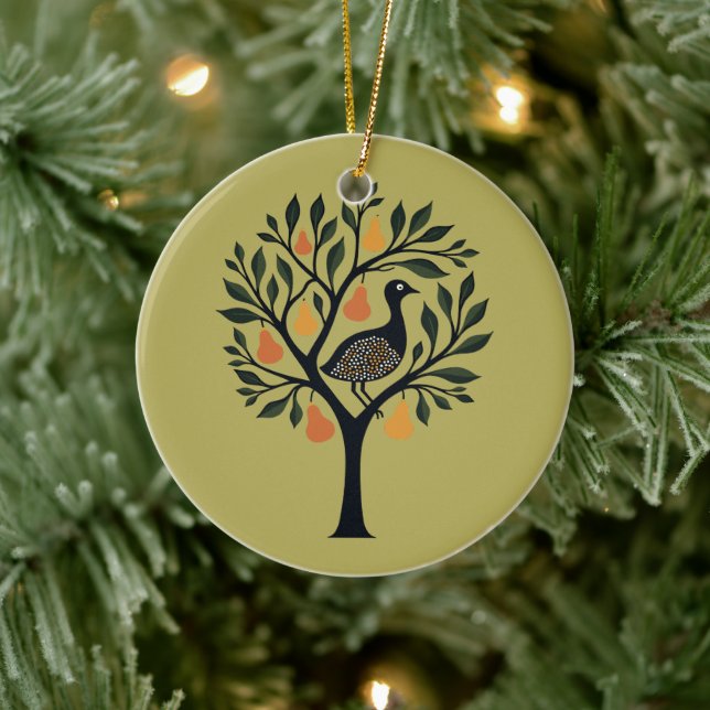 A Partridge In A Pear Tree Cut-Out Stencil Retro 5 Ceramic Ornament (Tree)