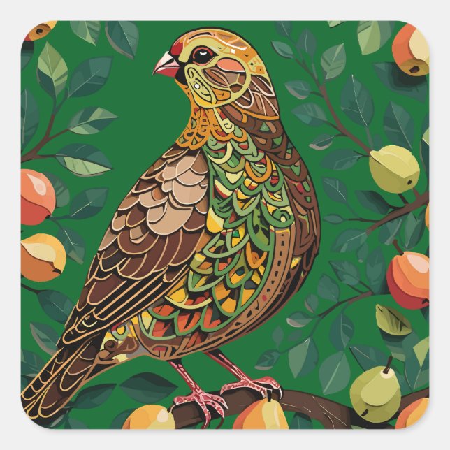 A Partridge In A Pear Tree Cut-Out Stencil-Style Square Sticker (Front)