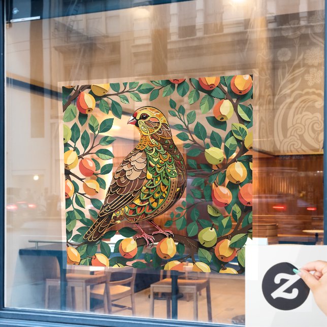 A Partridge In A Pear Tree Cut-Out Stencil-Style Window Cling (Cafe Window)