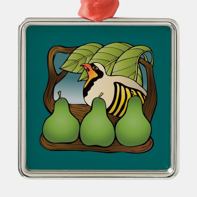 A partridge in a pear tree metal ornament (Front)