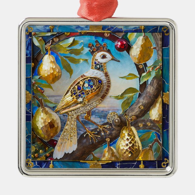 A Partridge in a Pear Tree Metal Ornament (Front)