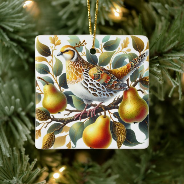 A Partridge in a Pear Tree Personalized Christmas Ceramic Ornament (Tree)