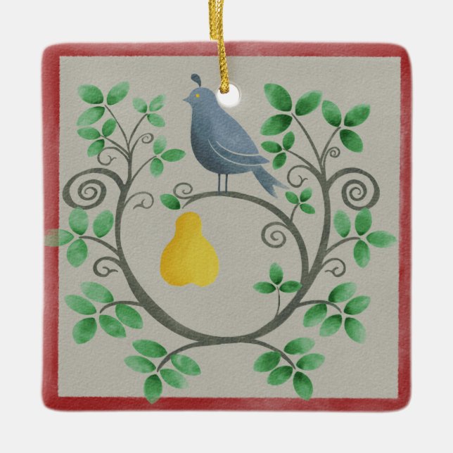 A Partridge in a Pear Tree Square Ornament (Front)