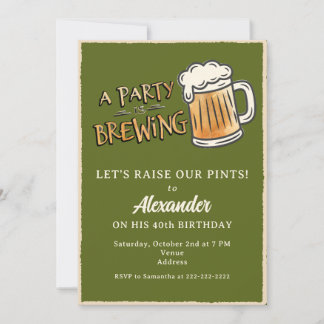 A Party Is Brewing Rustic Beer Milestone Birthday Invitation