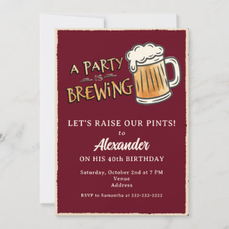 A Party Is Brewing Rustic Beer Milestone Birthday Invitation