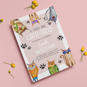 A Party with Catti-Tude! Fun Kids Birthday Invitation