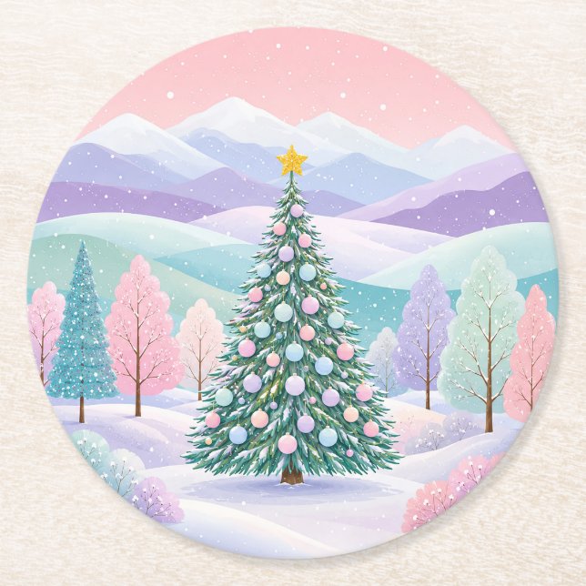 A Pastel Winter Dream Round Paper Coaster (Front)