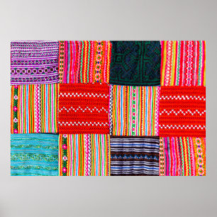 a Patchwork quilt in multicolor asian style Poster