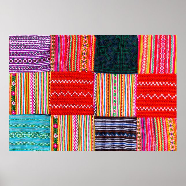 a Patchwork quilt in multicolor asian style Poster (Front)