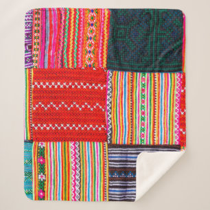 a Patchwork quilt in multicolor asian style Sherpa Blanket