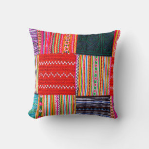 a Patchwork quilt in multicolor asian style Throw Pillow