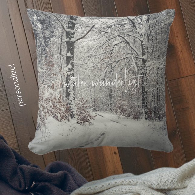  A path through the enchanted winter forest Throw Pillow (Creator Uploaded)