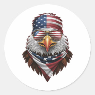 A patriotic bald eagle classic round sticker
