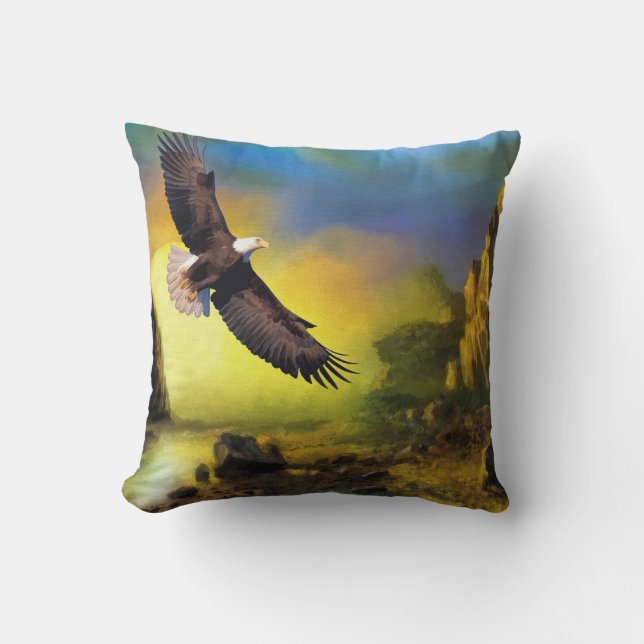 A Patriotic Design with Bald Eagle Flying High Throw Pillow (Front)