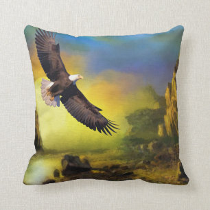 A Patriotic Design with Bald Eagle Flying High Throw Pillow