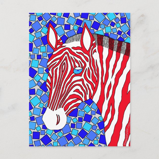 A Patriotic Zebra Red White And Blue Stripes Cool Postcard (Front)