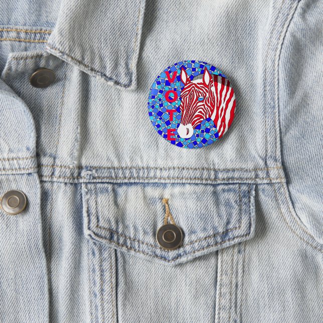 A Patriotic Zebra Red White And Blue Stripes Vote 2 Inch Round Button (In Situ)
