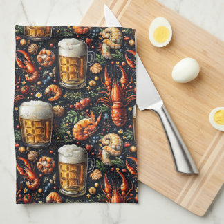 A pattern for beer and seafood lovers. kitchen towel
