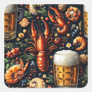A pattern for beer and seafood lovers. square sticker
