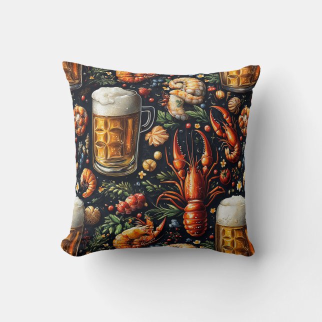 A pattern for beer and seafood lovers. throw pillow (Front)