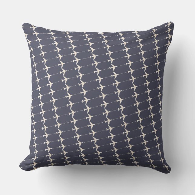 a pattern of airplanes . air theme throw pillow (Front)