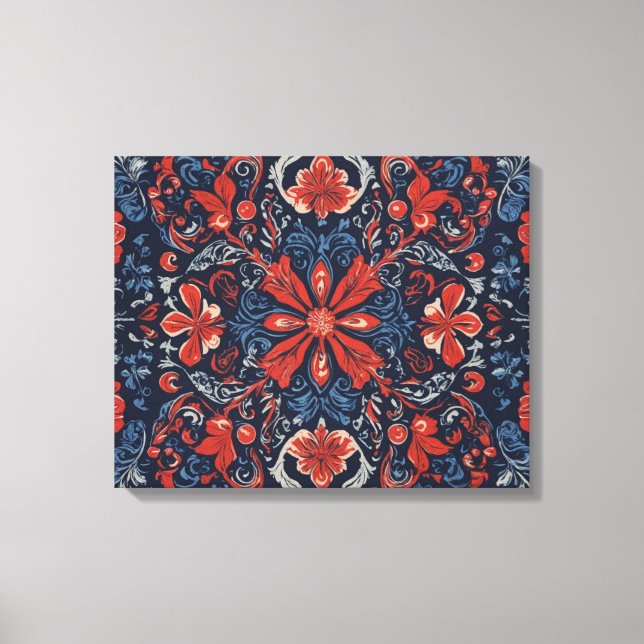 a pattern of flowers and leaves blue red canvas print (Front)