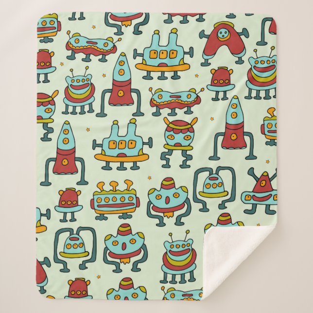 A pattern of robots - aliens. illustration.  sherpa blanket (Front)