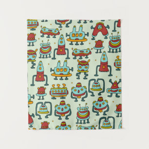 A pattern of robots - aliens. illustration.  tapestry