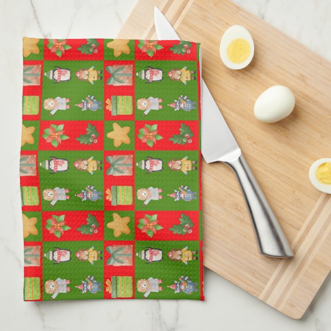 A pattern with Christmas drawings Kitchen Towel (Quarter Fold)