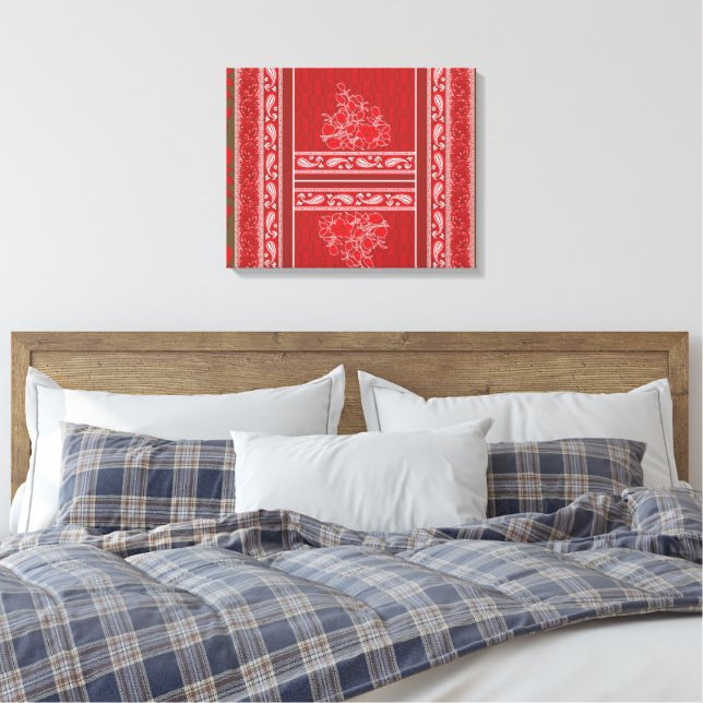 A patterned artwork displaying red and brown hues, canvas print (Insitu(Bedroom))