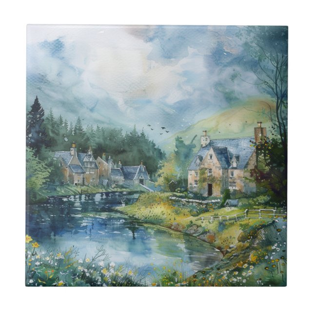 A Peaceful Scottish Village Tile (Front)
