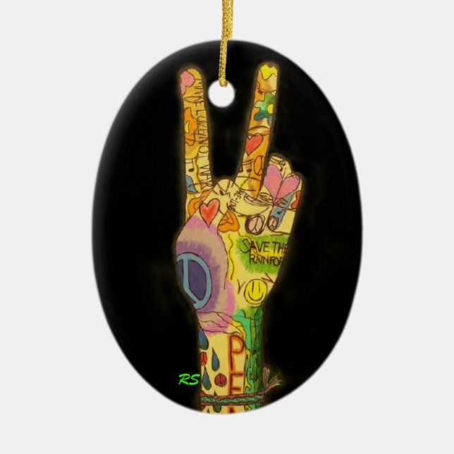 A Peaceful Theme - Peace Sign Ceramic Ornament (Front)