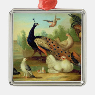 A Peacock, Doves, Chickens and a Jay in a Park Metal Ornament