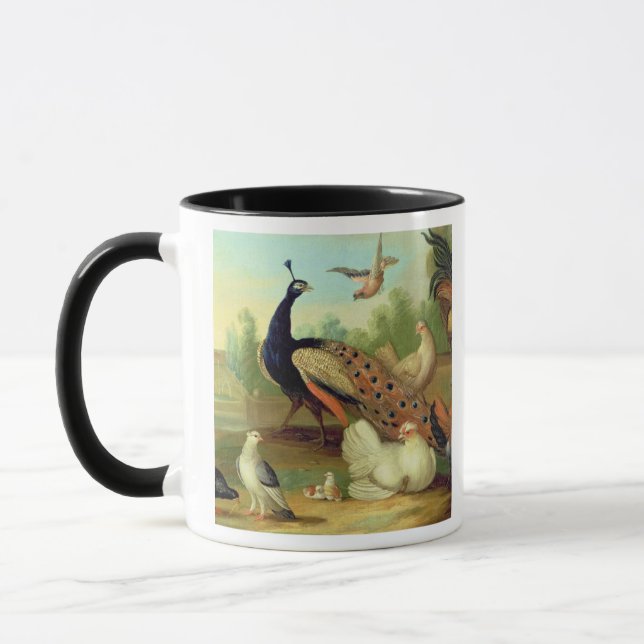A Peacock, Doves, Chickens and a Jay in a Park Mug (Left)