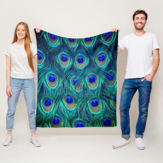 A Peacocks Beautiful Opened Feathers    Fleece Blanket