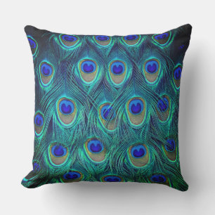 A Peacocks Beautiful Opened Feathers    Outdoor Pillow