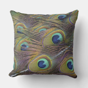 A Peacocks Beautiful Opened Feathers     Outdoor Pillow